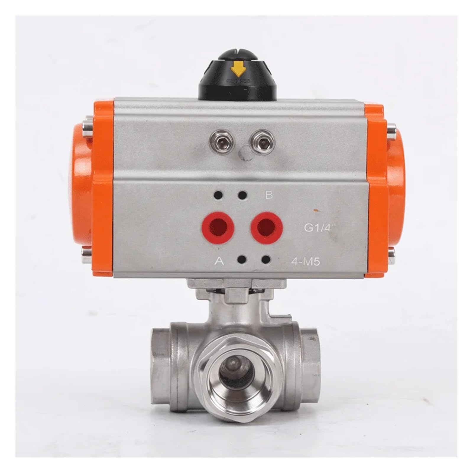 Vanne à bille pneumatique à trois voies 1-1/2 L en inox 304 à double effet