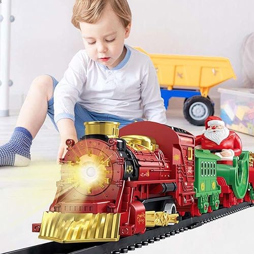 Miniatura 7 de Juego de tren de Navidad para debajo del árbol con luces, juegos de tren eléctrico con luz y sonidos, efecto humo, juego de trenes de Navidad debajo