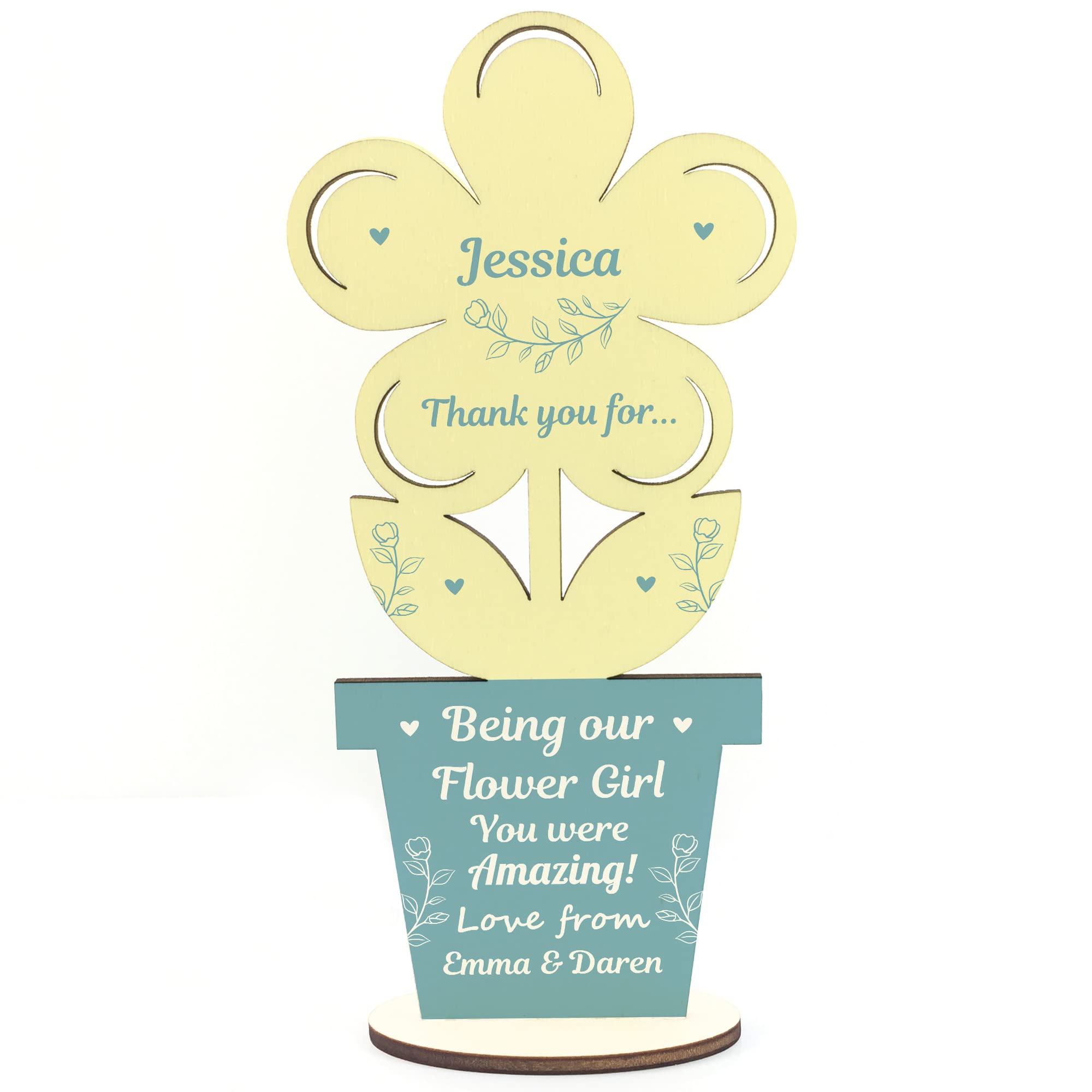 Red Ocean Thank You Flower Girl Gift Wood Flower Personalised Flower Girl Gift Friendship Gift Gift For Her