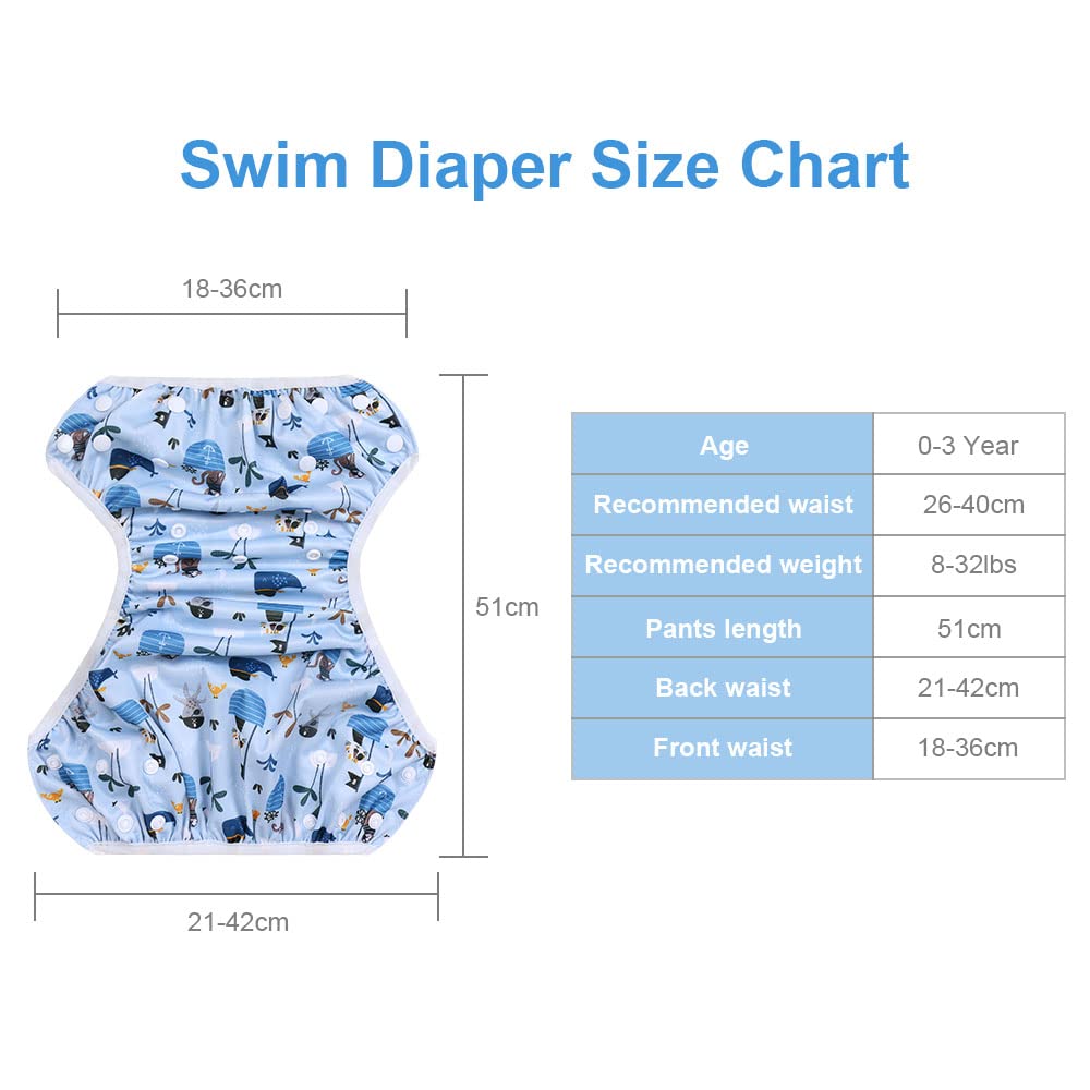 Vicloon Pannolino da Nuoto, 2PCS Pannolini Lavabili Pannolini da Nuoto, Costume Piscina Regolabile Riutilizzabile Costumi per Bambini, Impermeabile Pannolino Piscina, Nave Pirata e Onde, 0-3 Anni