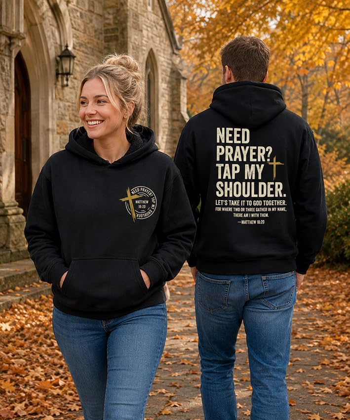 Christian Hoodies Men Women Need Prayer Tap My Shoulder Religious Hoodie image 3