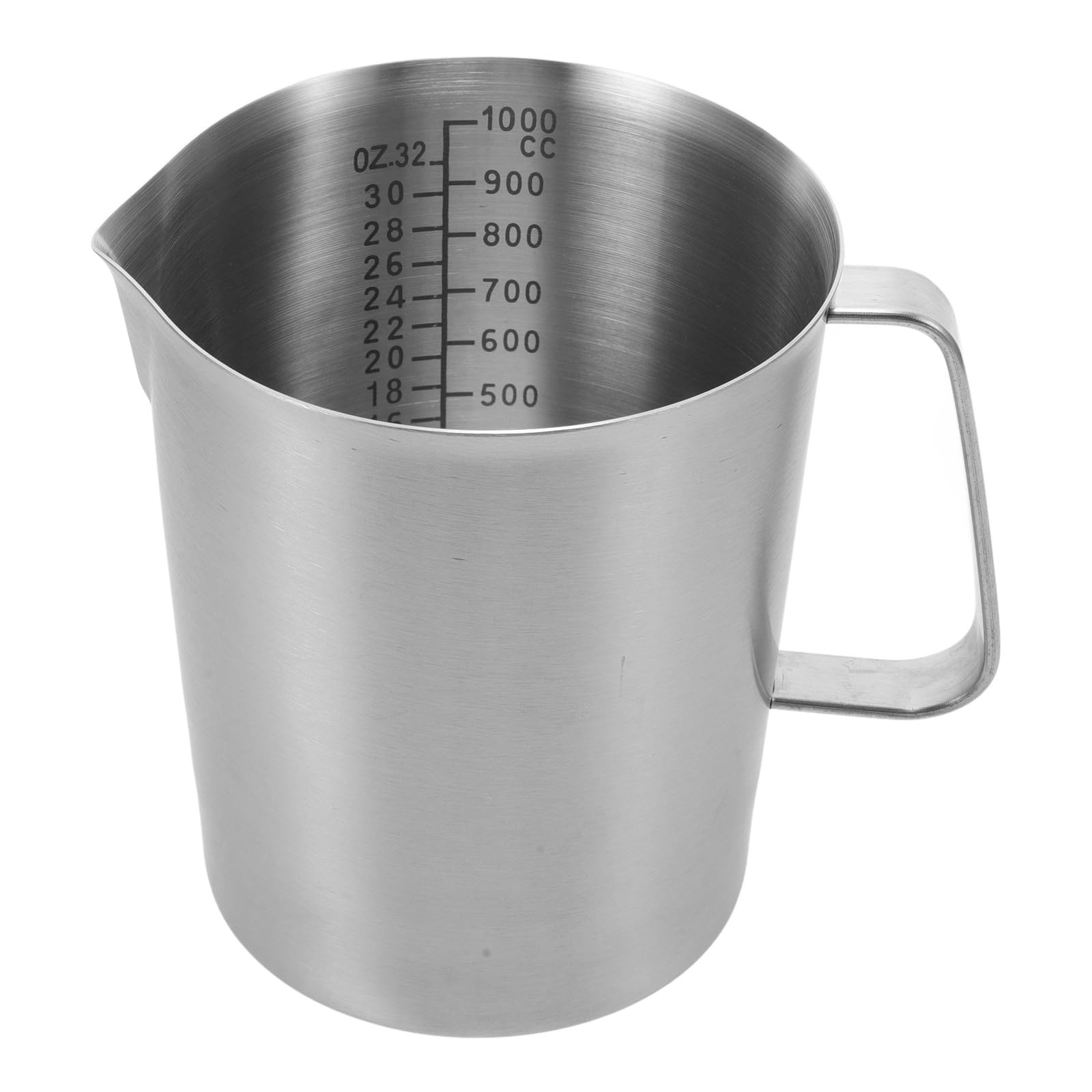 TOYANDONA Jarra Medidora de Acero Inoxidable 1000ml Asa Ergonómica, Taza Espumadora de Leche Escala Graduada para Café, Espresso y Uso en Cocina Profesional o Doméstica