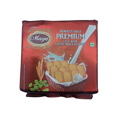 Maya Perfect Gold Premium Attta Rusk With Milk & Elachi | Rusk Biscuits (Milk & Elachi) (136g) Pack Of 18