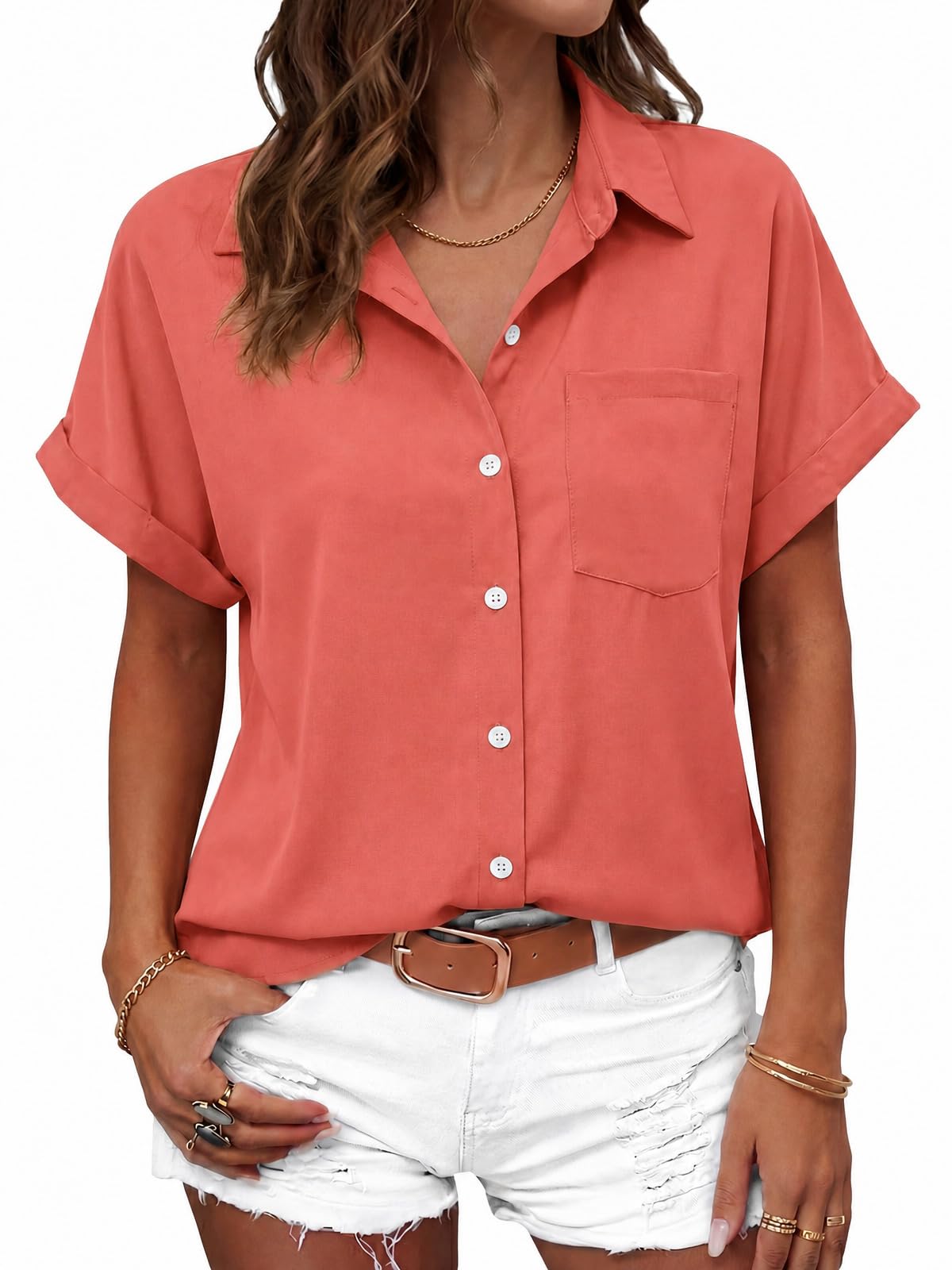 Button Down Shirts for Womens Short Sleeve Blouses Summer Tops