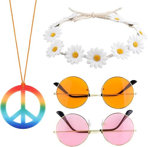 CHRORINE Conjunto de disfraz de hippie, gafas de sol hippie, signo de paz para decoraciones de fiesta
