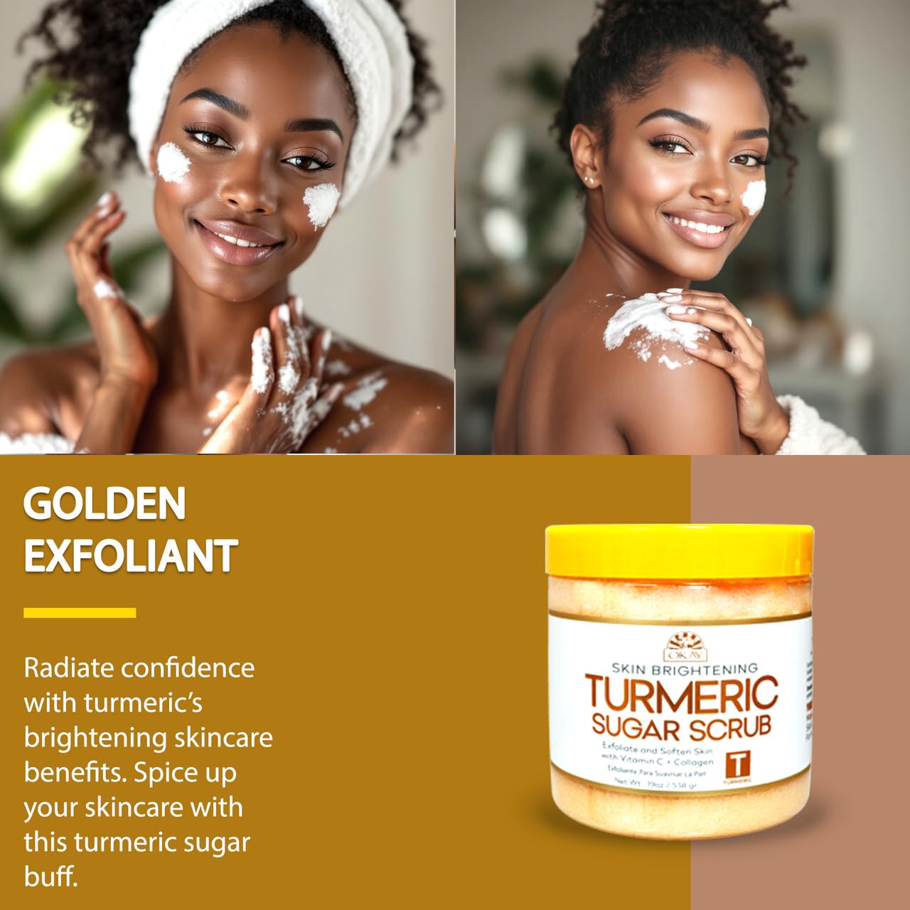 Okay Pure Naturals Turmeric Skin Brightening Sugar Scrub 19 oz – Exfoliating Body Polish with Turmeric & Brown Sugar for Glowing, Even Tone Skin – Natural, Gentle & Hydrating
