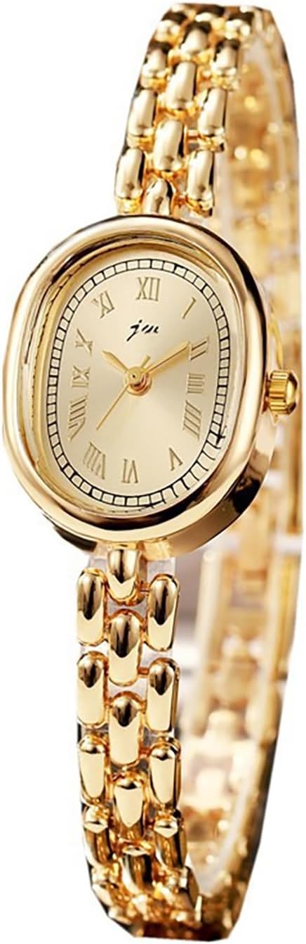 PASOY Women’s Bracelet Watch Small Face – Elegant Oval Quartz Analog Wristwatch with Metal Link Band, Gold & Silver Options, Slim Roman Numeral Dial Dress Watch for Ladies