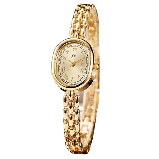 Women’s Bracelet Watch Small Face Oval Quartz Analog Wristwatch (Gold)