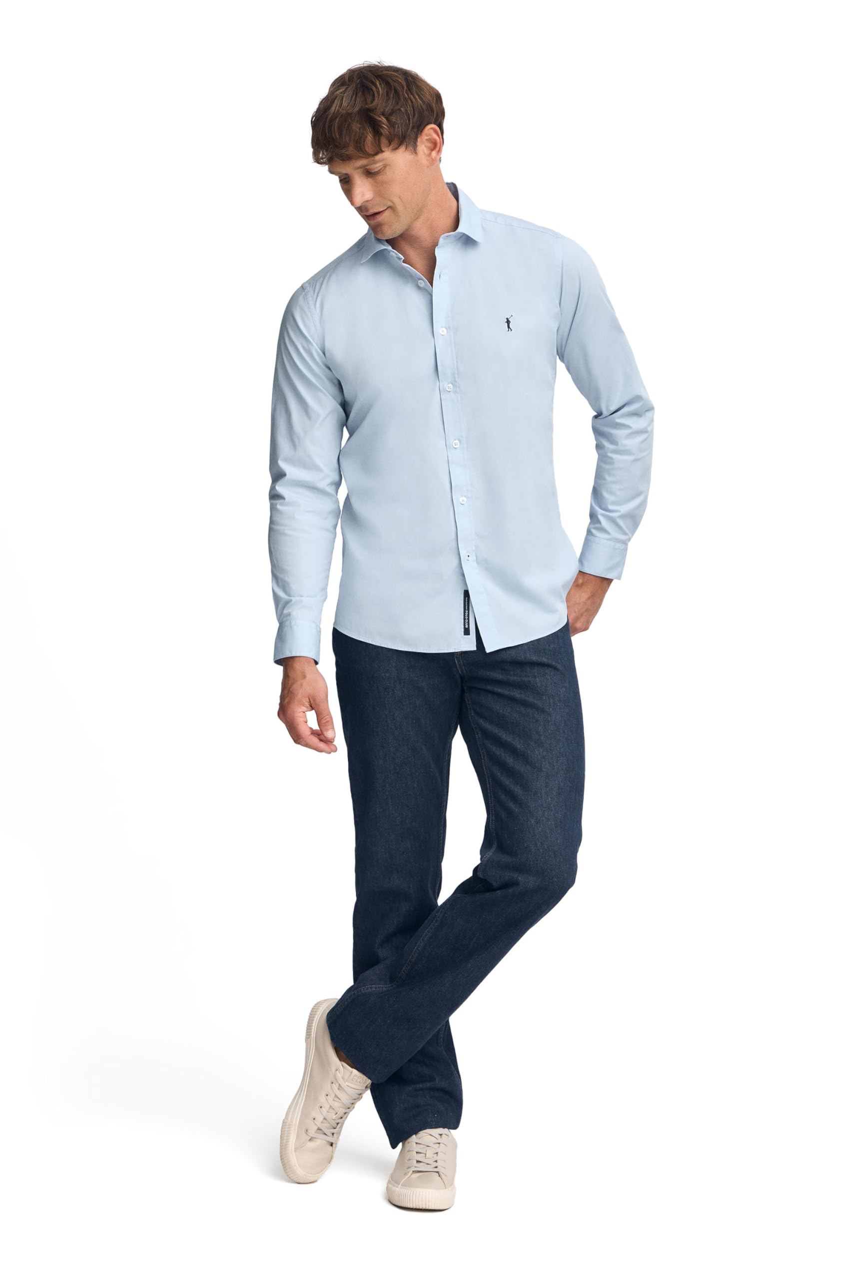 Polo Club Camicia Slim Popeline Uomo con Logo Ricamo 100% cotone