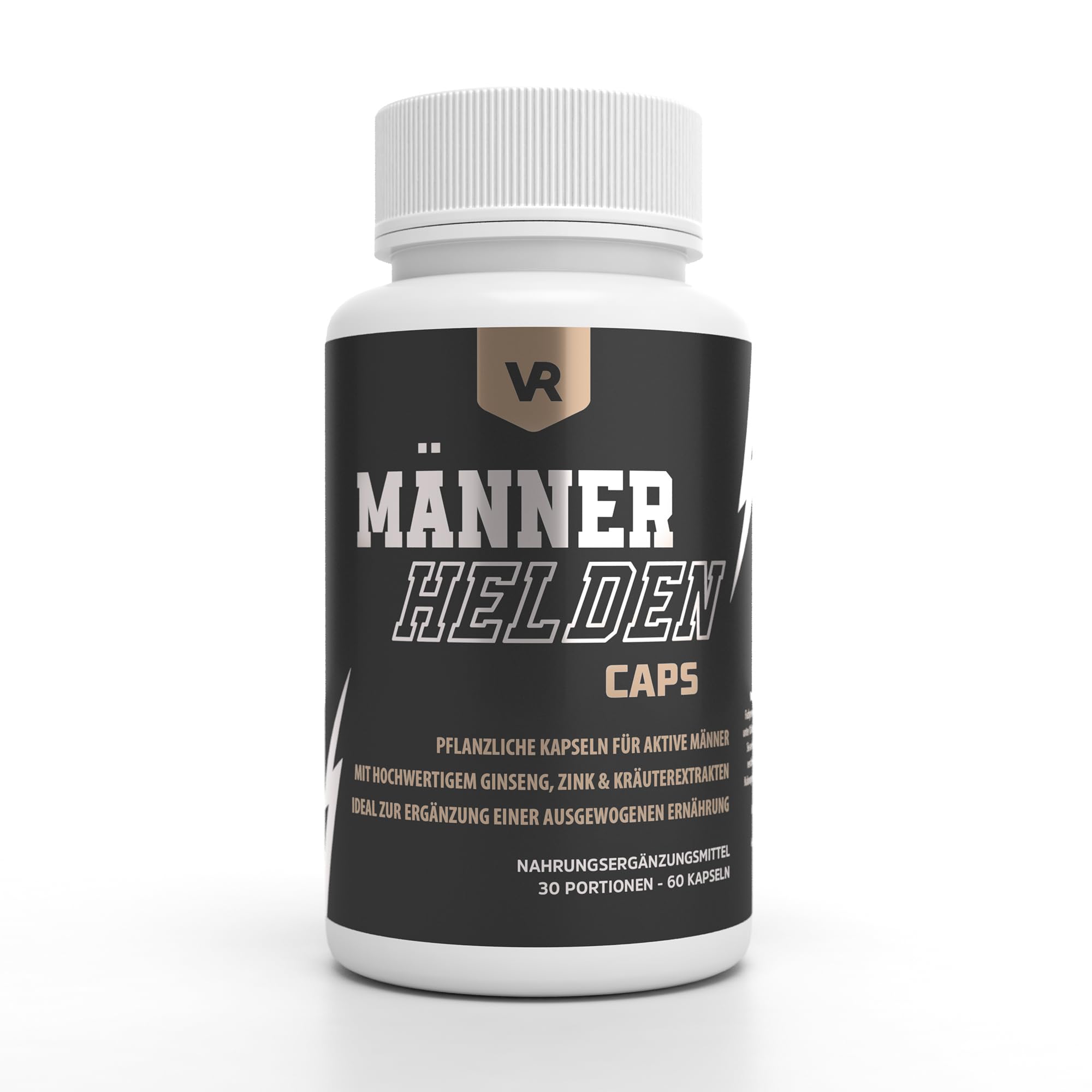 MÄNNER HELDEN 60 Kapseln, Ginseng, Zink, Bioperin & Pflanzenextrakte für Männer – Energie, Ausdauer & Fokus – Vegan & ohne Zusatzstoffe – Hergestellt in der EU – Laborgeprüfte Qualität
