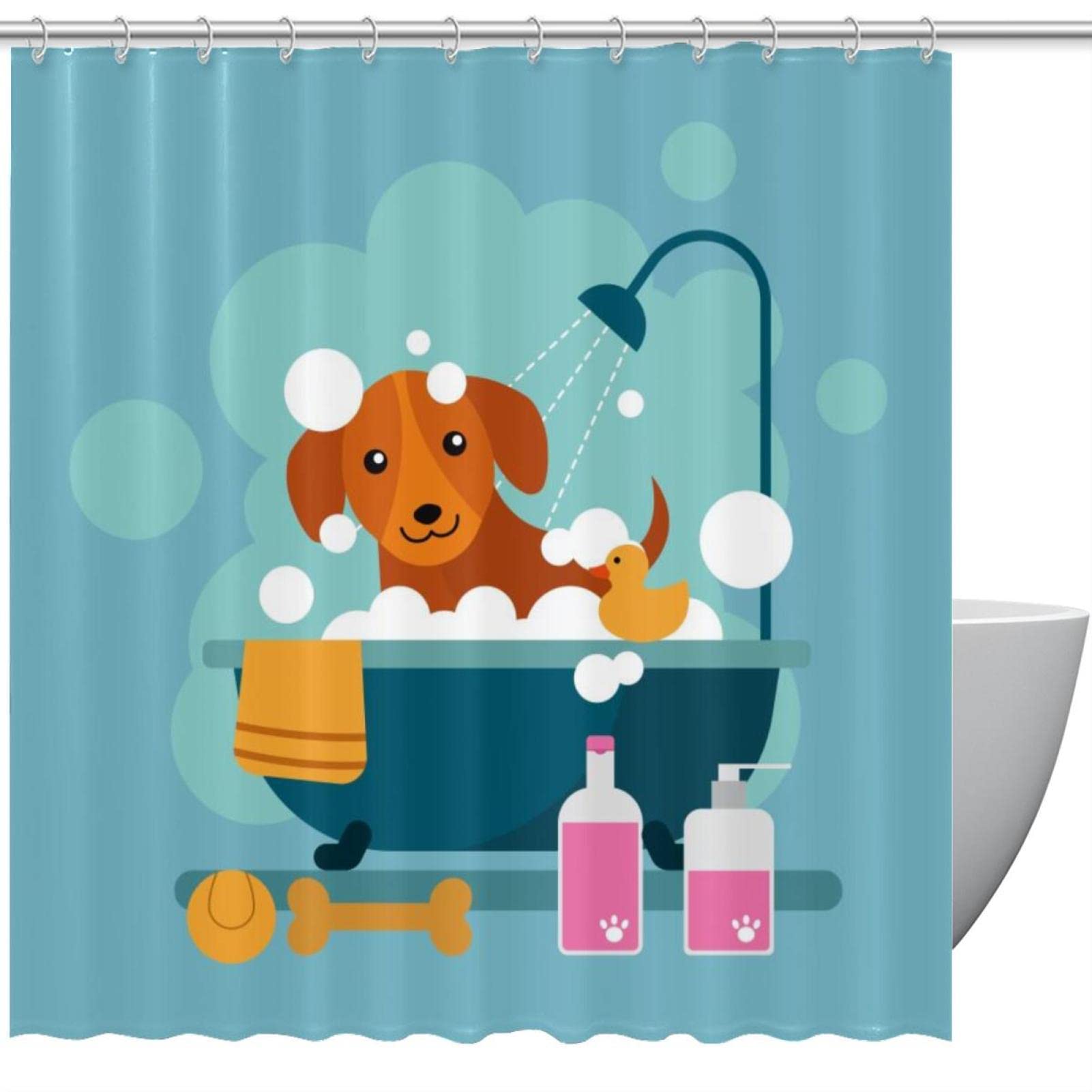 Rideau de douche anti éclaboussures bleu motif chien pour sol sec