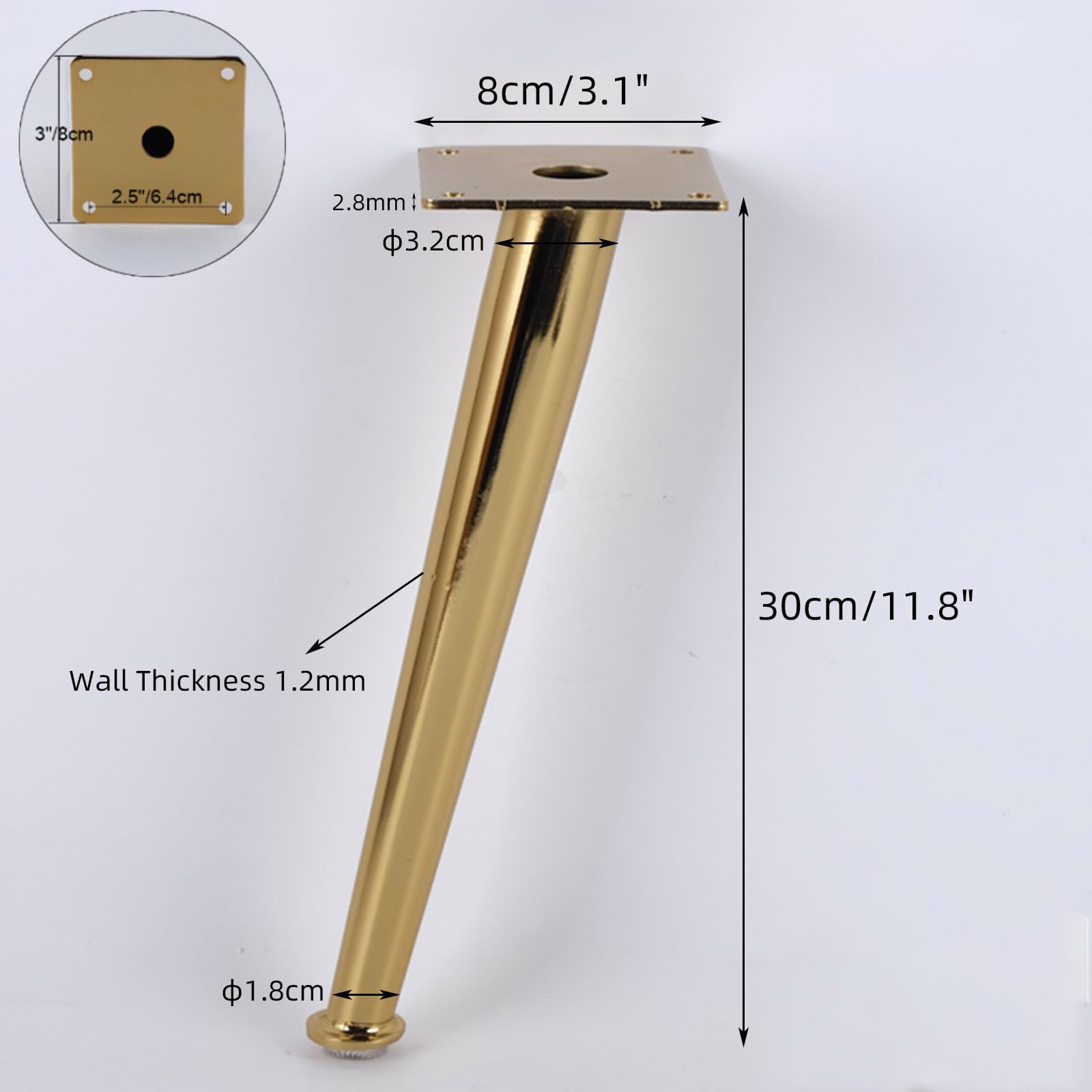 Generico Gambe per Mobili 30 cm Oro 4 Pezzi Supporto Piedini per Tavolo Dorati Superficie in Ferro Galvanizzato Piedini per Divano Altezza: 10-30 cm Piedini per Mobile Divano 30 cm/11,8"