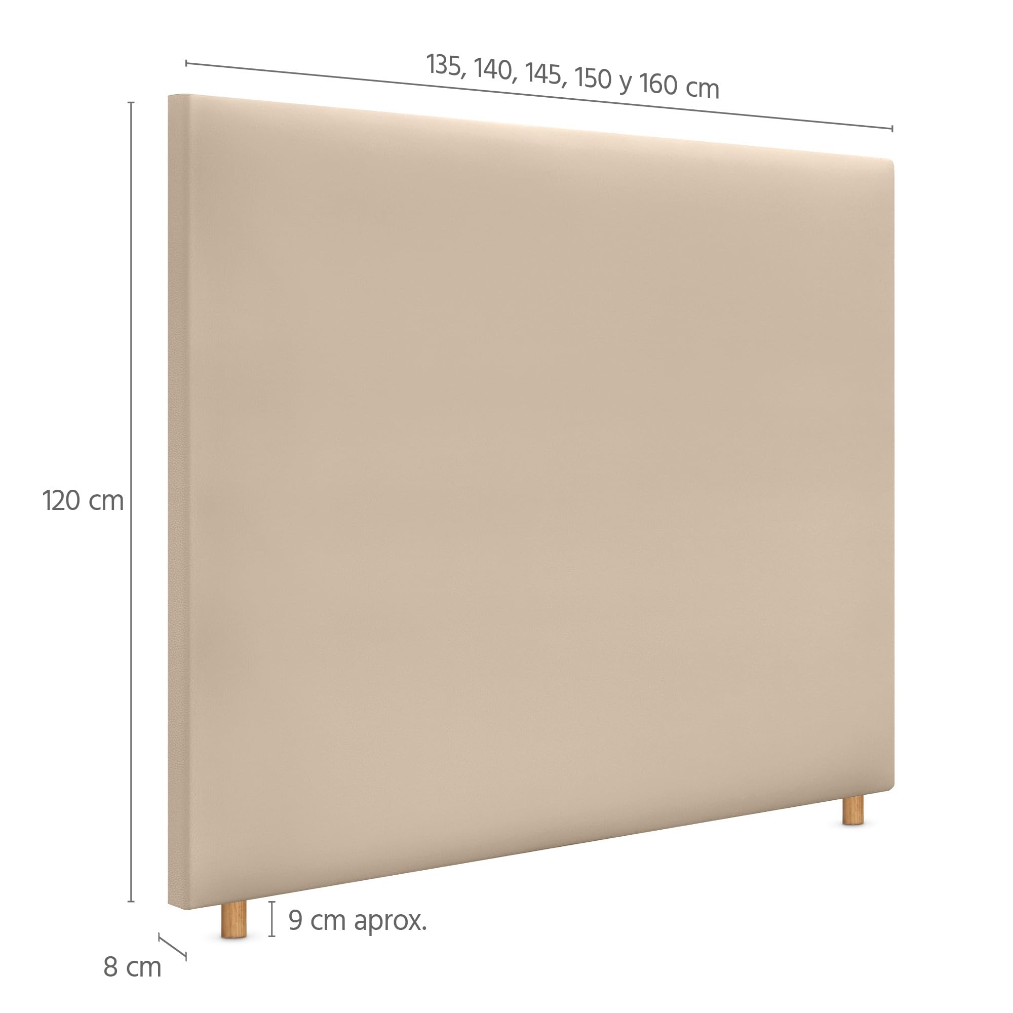 DHOME Cabecero de Polipiel o Tela Aqualine Liso hasta el Suelo cabeceros Cabezal tapizado Cama (160x120cm (150/160), Polipiel Beige)