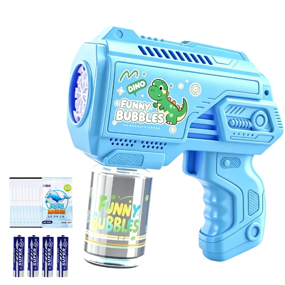 Dinosaur Bubble Gun, Automatic Bubble Blower Bubbles Guns Blaster with Bottles Solution and 10 Concentrate Automatic Bubble Maker Outdoor Garden Beach Party Games Toys
