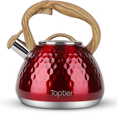 Miniatura 9 de Tetera, Tetera Silbadora Toptier con Mango de Patrón de Madera Silbato Fuerte, Tetera de Acero Inoxidable Grado Alimenticio para Estufas de Negro