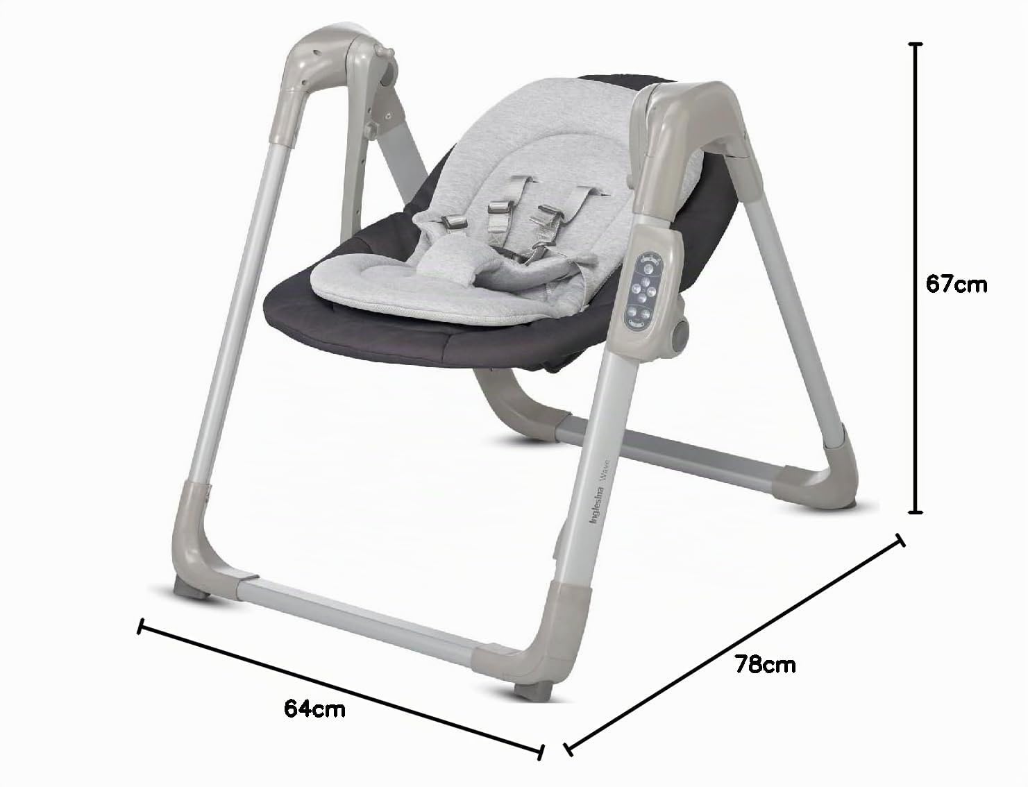 Inglesina Wave Altalena, Pepper, Dondolo con Regolazione per il Comfort, 12 Melodie, Stimolazione Sensoriale, Connettività per Musica da Telefono