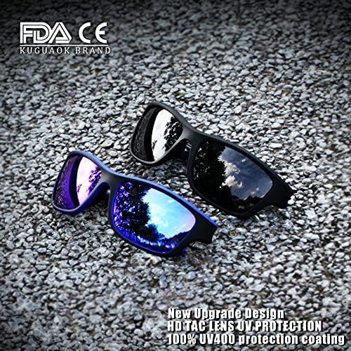 Image of KUGUAOK Polarized Sports Sunglasses for Men Driving Cycling Fishing Sun Glasses 100% UV Protection Goggles, 2packblack+dark Blue, 1