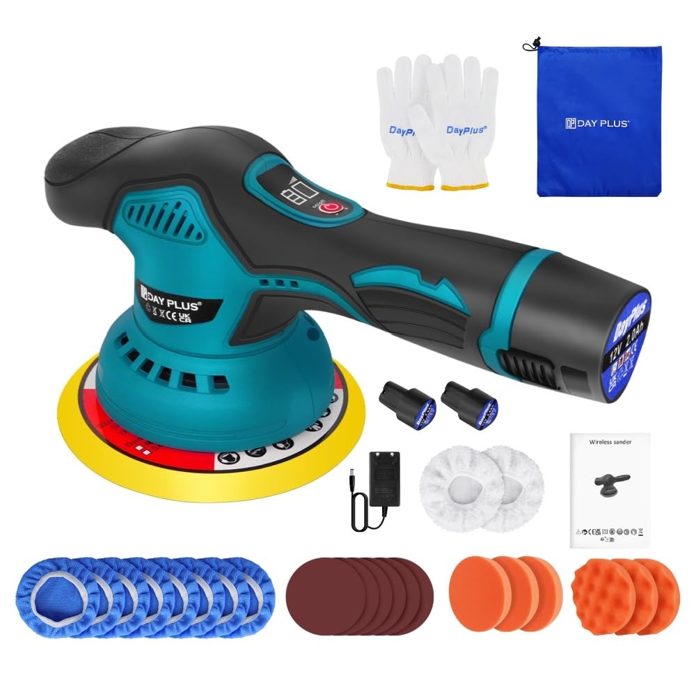 150mm Polisseuse Sans Fil,Batterie Polisseuse Voiture,Polisseuse Excentrique ,8 Vitesse Variable,2800-5500 RPM,avec 2 x 2.0Ah Batteries, pour Le Polissage, Cirage, Ponçage