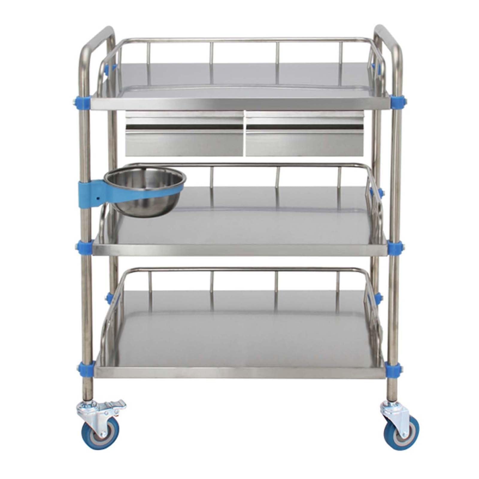 Carrello A 3 Livelli Carrello Avvolgibile in Acciaio Inox Contenitore Rialzato con Lavabo per Lo Sporco in Acciaio Inox E Carrello Portaoggetti con Doppio Cassetto Montaggio Necessario
