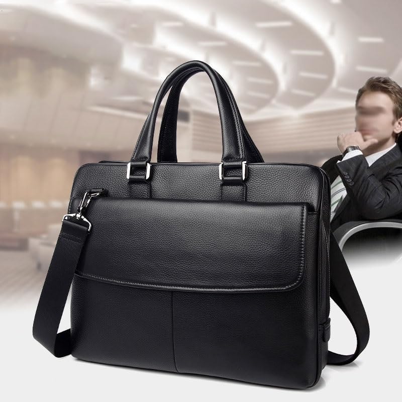 Men's Business Handbag Leather Briefcase Waterproof File Package