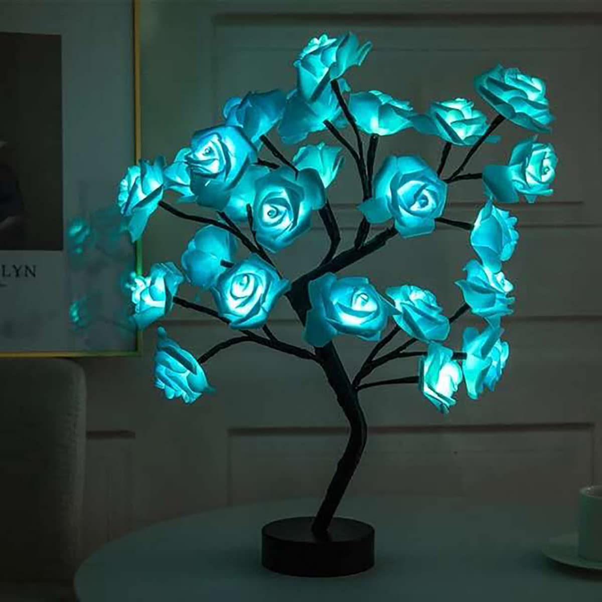 Verve Jelly Table Lamp Rose Flower Tree Light USB/Battery Powered LED Lighted Rose Blossom Fairy Light for Girls Woman Teens Valentines Day Wedding Home Party Decor