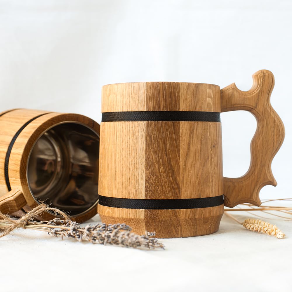Chope à bière HOFMEISTER® avec insert en acier inoxydable en chêne 19,5 cm