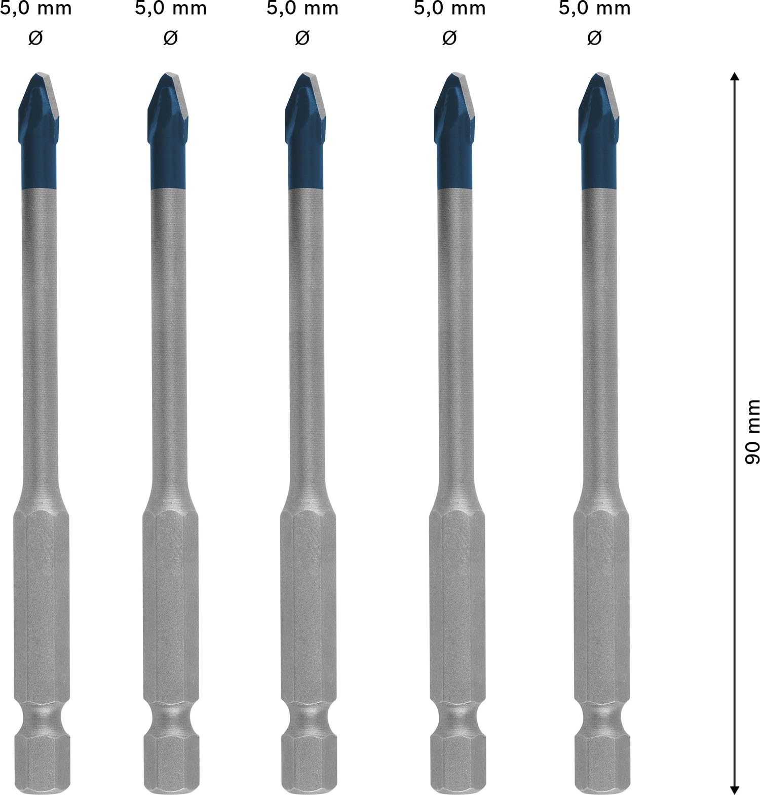 Bosch 5x Zestawy wierteł EXPERT HEX-9 Hard Ceramic (do Twarde płytki ceramiczne, Miękkie płytki ceramiczne, Ø 5,0, 5,0, 5,0, 5,0, 5,0 mm, Professional Akcesoria Wiertarki)