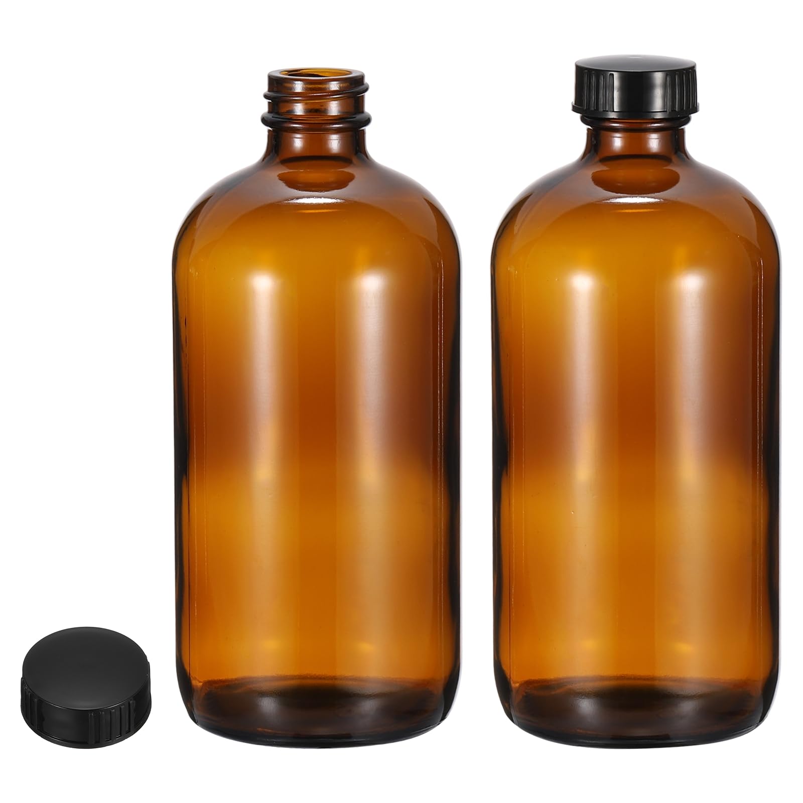 Flacon en verre avec bouchon conique noir PATIKIL ambré rond de 480 ml x2