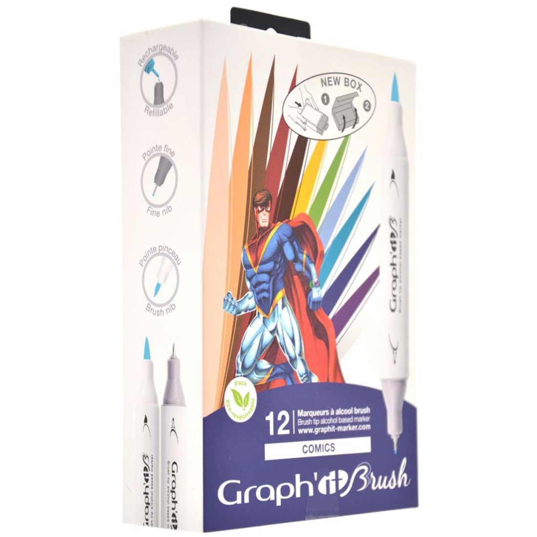 Graph'it - Set de 12 Rotuladores de Alcohol de Doble Punta: Extra Fina y Pincel - Dibujo de Manga e Ilustración - Profesional y Principiante - Serie Comics