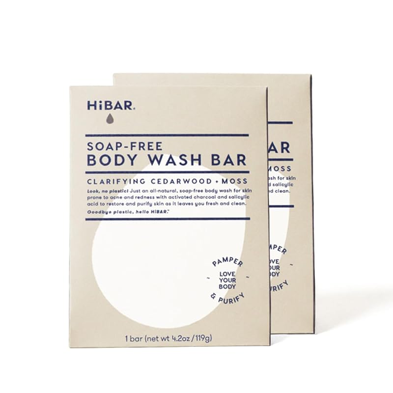 HIBAR Barra Sólida de Limpeza Corporal Clarify, sem sabão e sem plástico, vegana — Pacote com 2
