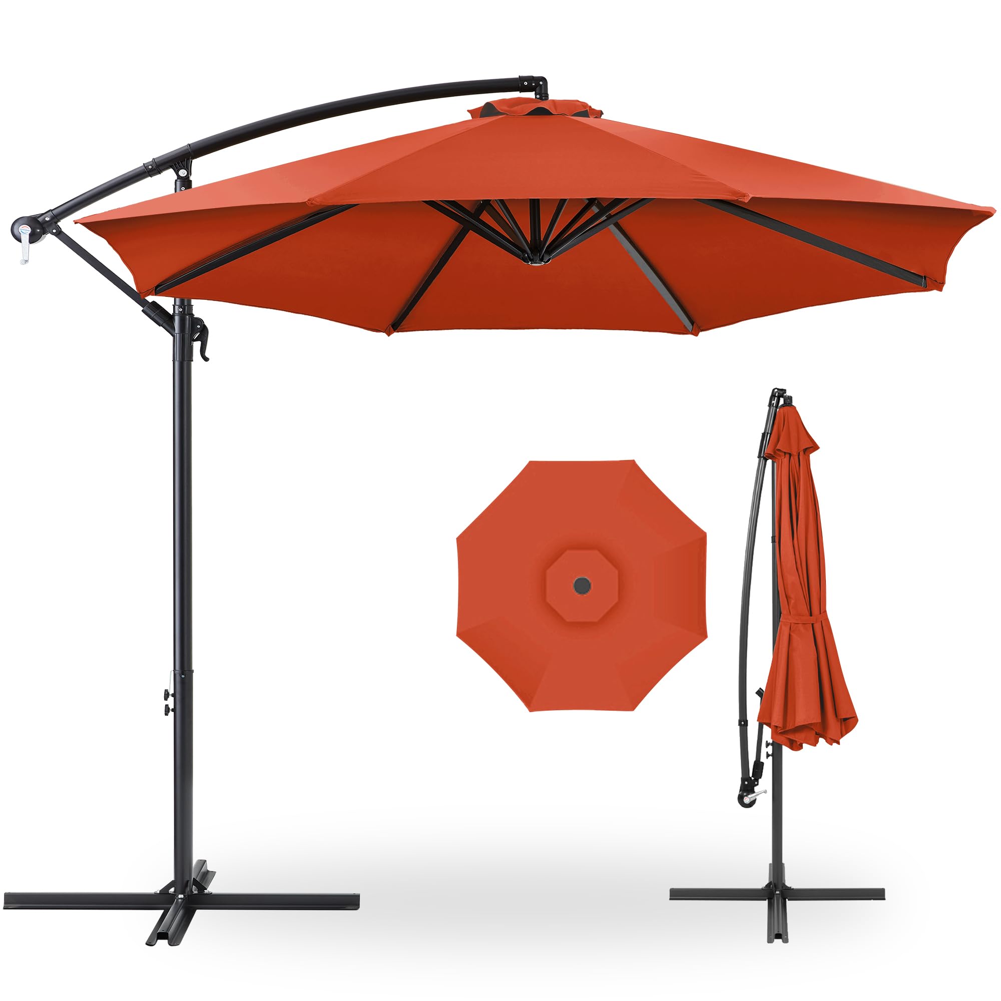 1 2 patio umbrella with hook and lights Volenca 10-ft Outdoor Cantilever Patio Umbrella with 32 Solar LED Lights and Included Sandbag Base Polyester one_size in Blue