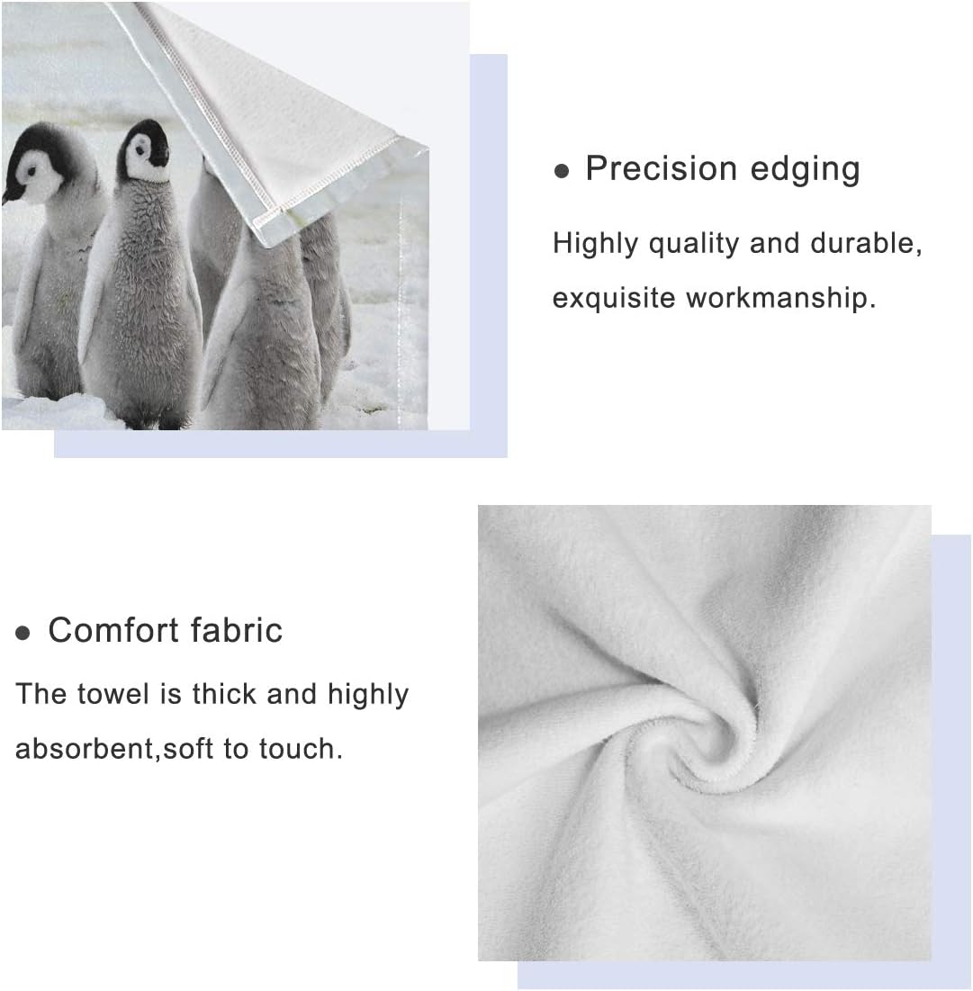 Blueangle Emperor Penguin 3 Piece Bathroom Towel Set – Soft, Absorbent and Eco-Friendly – Includes 1 Bath Towel, 1 Face Towel/Washcloth, 1 Hand Towel