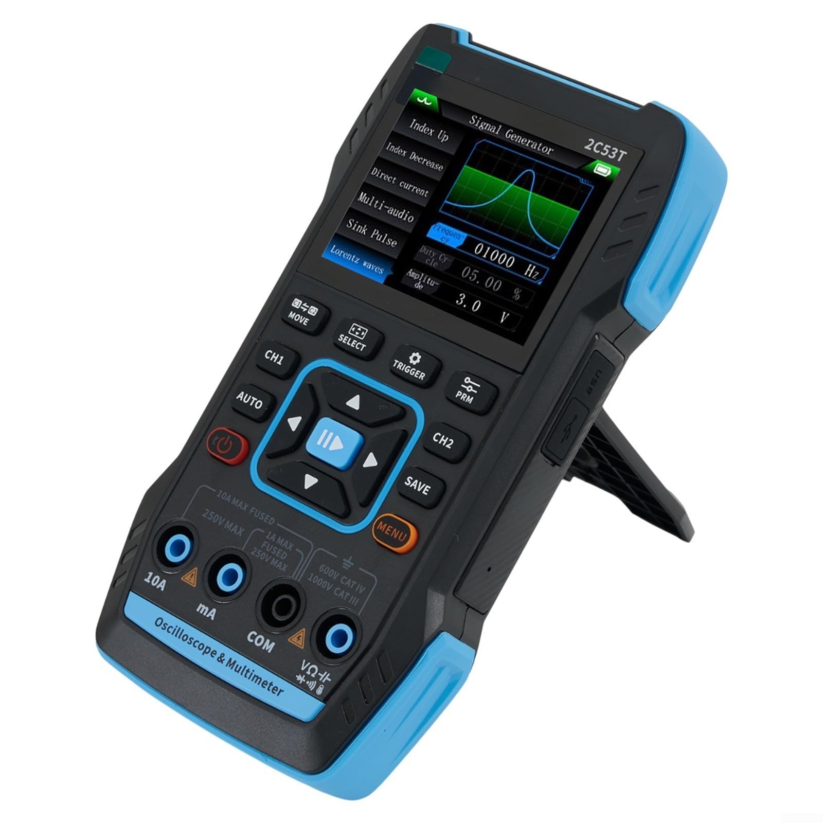 Osciloscopio digital 3 en 1 2C53T con generador de señal y multímetro, 50 MHz, LCD a color de 2.8 pulgadas, salida DDS paso de 1 Hz, guardado/exportación de forma de onda, para mantenimiento y