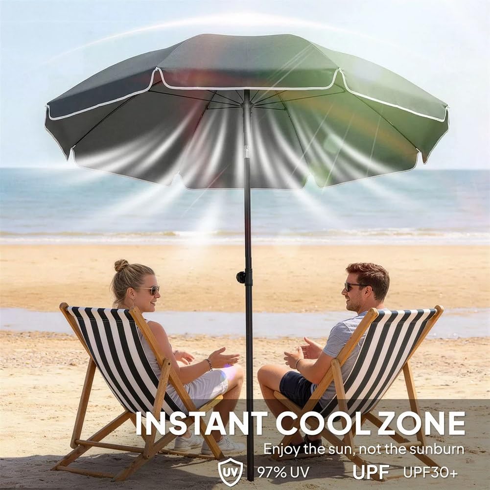 Okrągły Parasol Plażowy o 200 cm, UPF 30+ Parasol Ogrodowy z Regulowaną Wysokością i Pochyleniem o 30° w Torbą do Przenoszenia