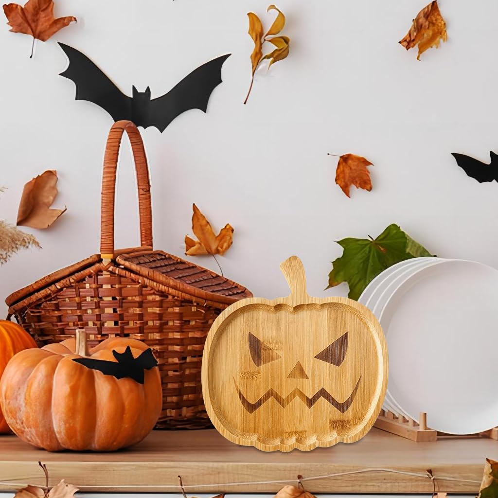 Assiette En Bois En Forme De Citrouille D'Halloween, Adorable Plateau De Service Pour Fruits, Collations, Desserts, Biscuits (Specter