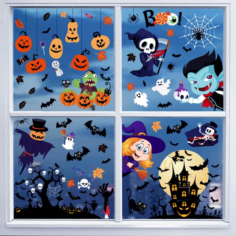 Enwokran Halloween Window Clings & Stickers - Double Sided Removable Decals for Indoor & Outdoor Home Decor - 9 Sheets