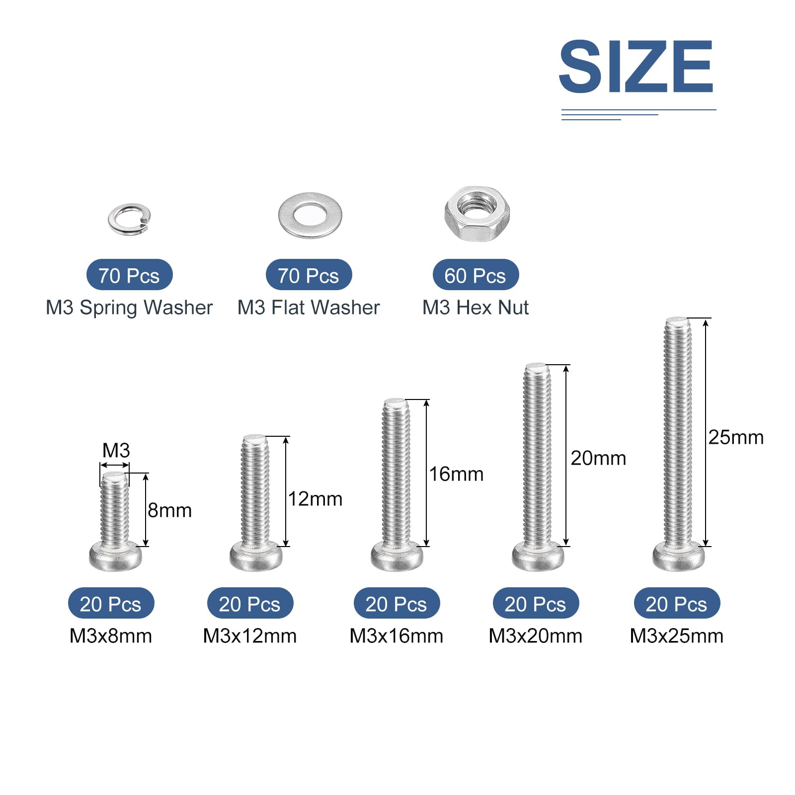 DTGN 500Pcs M3 Phillips Pan Head Machine Screw Kit, Stainless Steel, Furniture, Precision Machinery, Electronics - Image 2