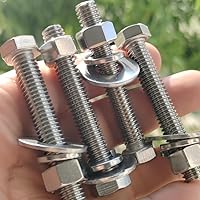 Vista 2 de Tornillos de cabeza hexagonal de acero inoxidable 3/8-16x4, tuercas, arandelas planas y de bloqueo, 18-8 (304) S/S, totalmente roscados por perno