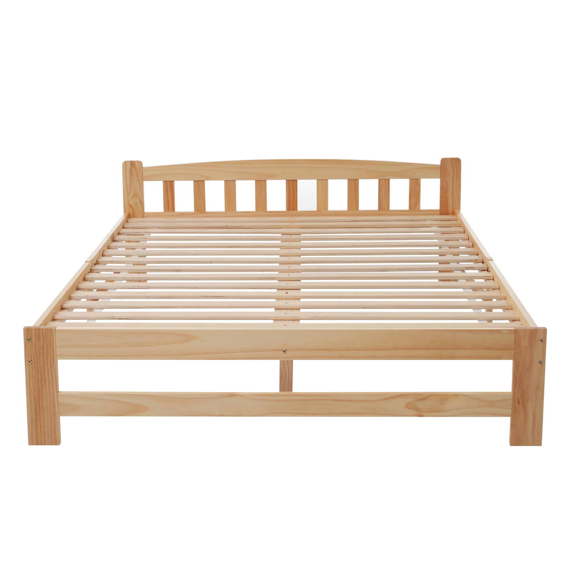 Merax Massivholzbett 140x200cm, Doppelbett aus Holz mit Kopfteil und Lattenrost, hochwertiges Bettgestell, Solide Futonbett, Jugendbett, Erwachsenenbett, ohne Matratze, Natur