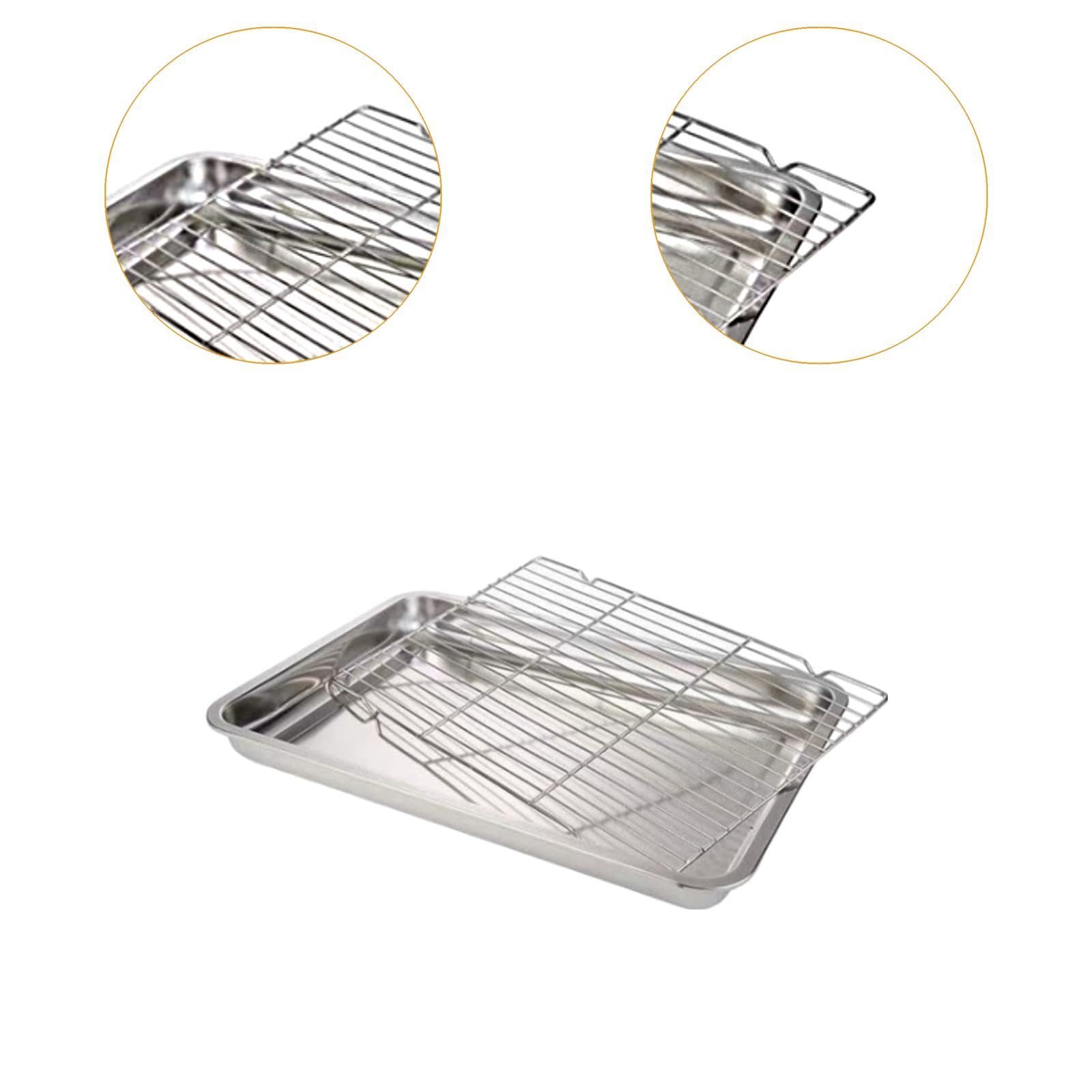 Teglia in Acciaio Inox con Griglia di Raffreddamento, Leccarda per Forno Rettangolare, Materiali Sicuri, Antiruggine e Facilissima da Pulire per Croccante, Frittura e Barbecue, 60 X 40 X 4.8 cm