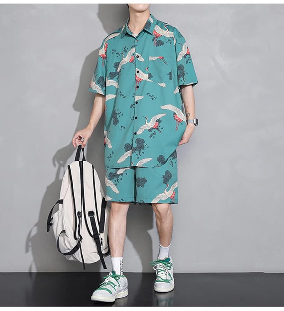 Amazon.co.jp: [D.IIZOO] 鶴柄 アロハシャツ セットアップ