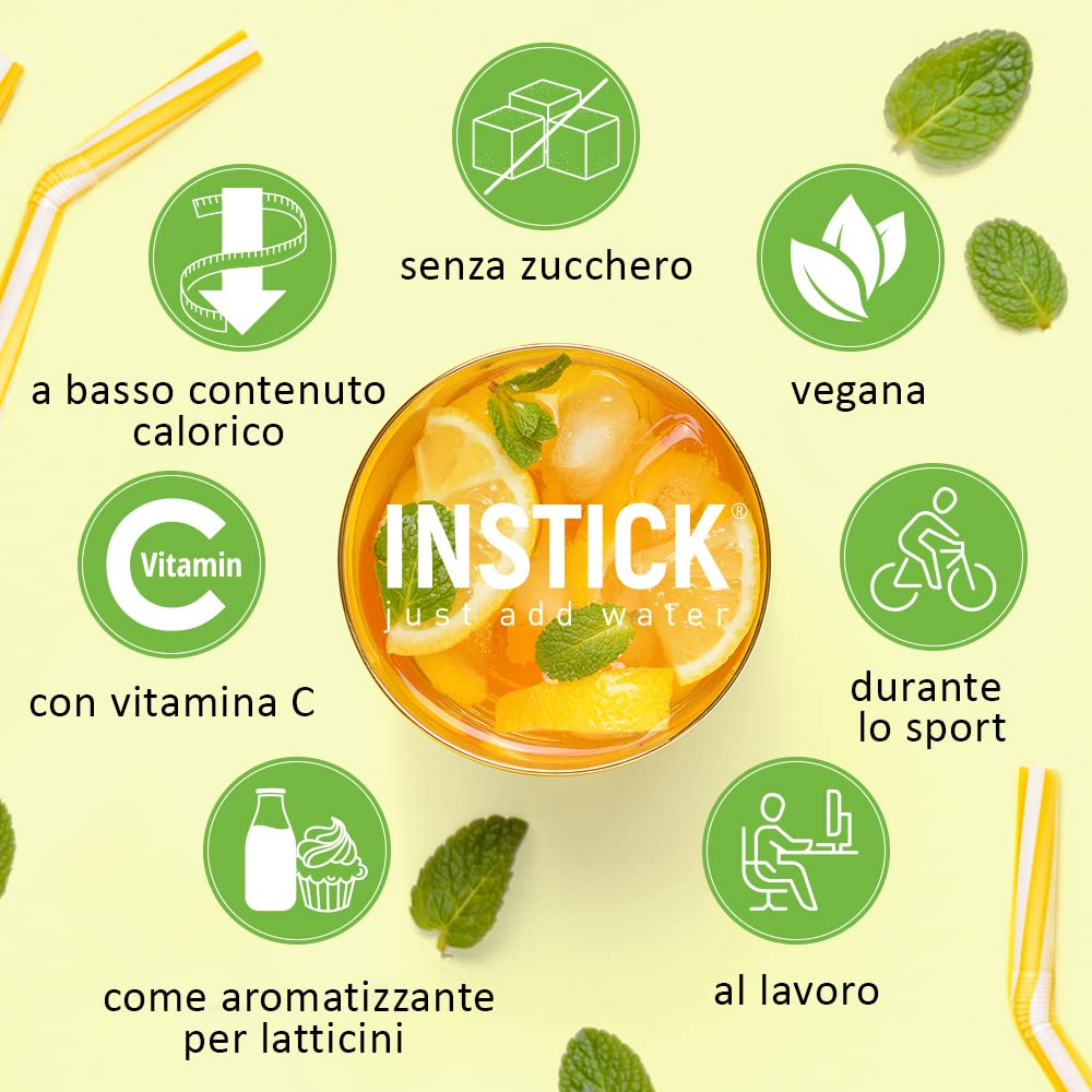 INSTICK bevanda istantanea senza zucchero (confezione tè freddo + borraccia Tritan 1L) 8x12 bustine – per 0,5–1 l – vegana, con vitamina C e a basso contenuto calorico