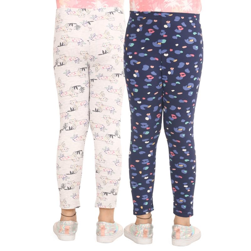 Image of Real Basics Girls Cotton Printed Non-Transparent Regular Fit Ankle Length Leggings (Set of 2)