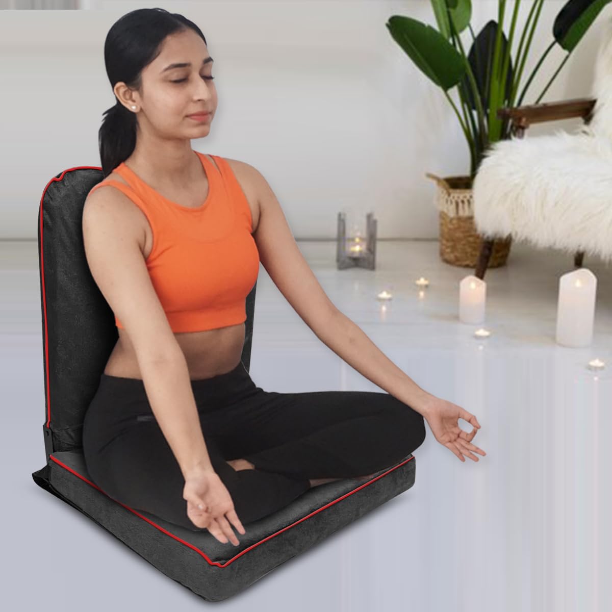 Kawachi Cotton Portable Relaxing Meditation Chair Folding Back Support Yoga Chair Study, Reading Floor Chair Grey