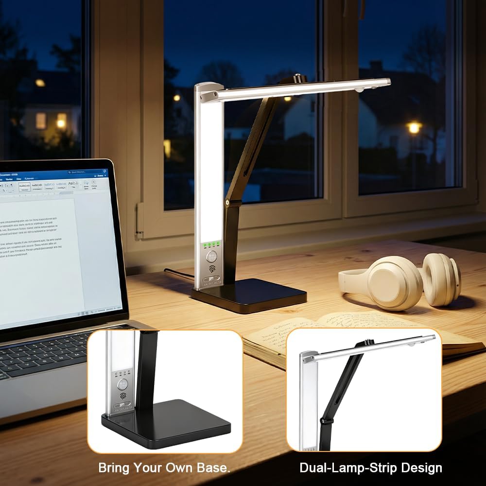 2-in-1 Magnetic LED Desk Lamp, USB-C Rechargeable Task Light with Detachable Dual Light Bars, Motion Sensor Light, Stepless Dimming, Foldable Table Lamp for 【Office and Reading】