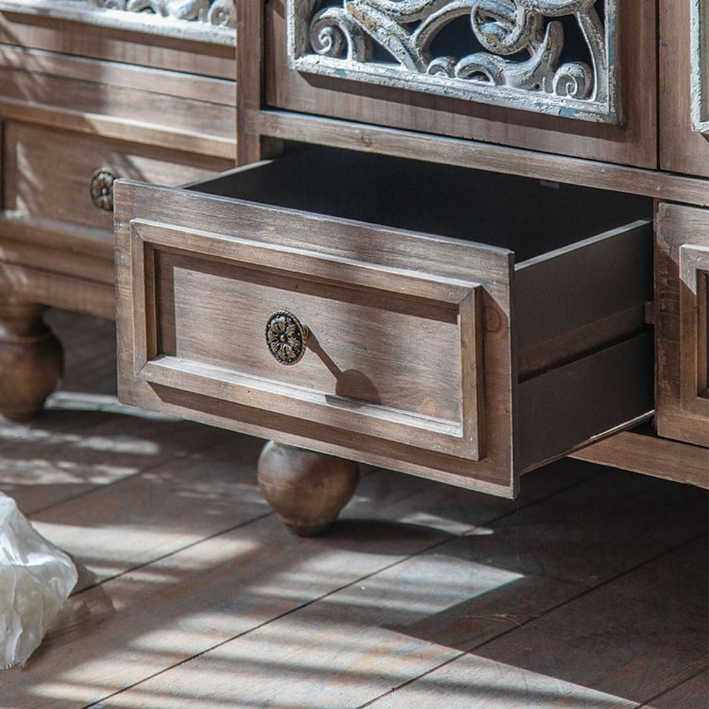 Bufetera Retro Old Decorative Storage Cabinet Living Room Country Style Carved Dining Room Sideboard Aparadores para Comedor, 160X42X102cm