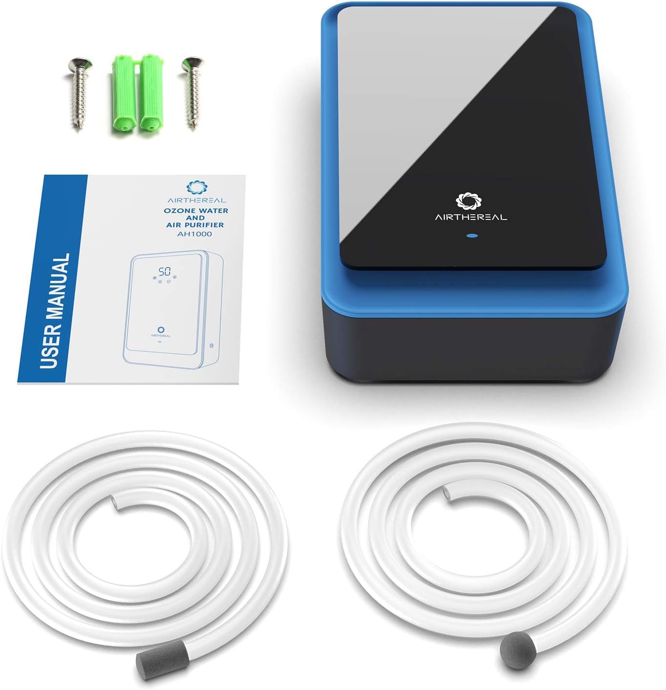 Airthereal AH1000 Generatore di Ozono 2-in-1 per Acqua e Aria, con 2 Modalità, Timer e Generatore di Ioni Negativi – Purifica Acqua, Aria, Panni, Frutta e Verdura