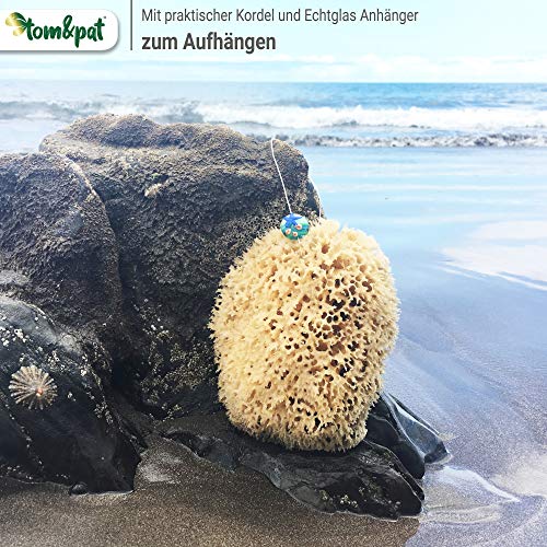 tom&pat® Natuurspons met koord en glazen hanger, ongebleekte bad spons uit de Middellandse Zee, natuurlijke douche spons… - Image 3