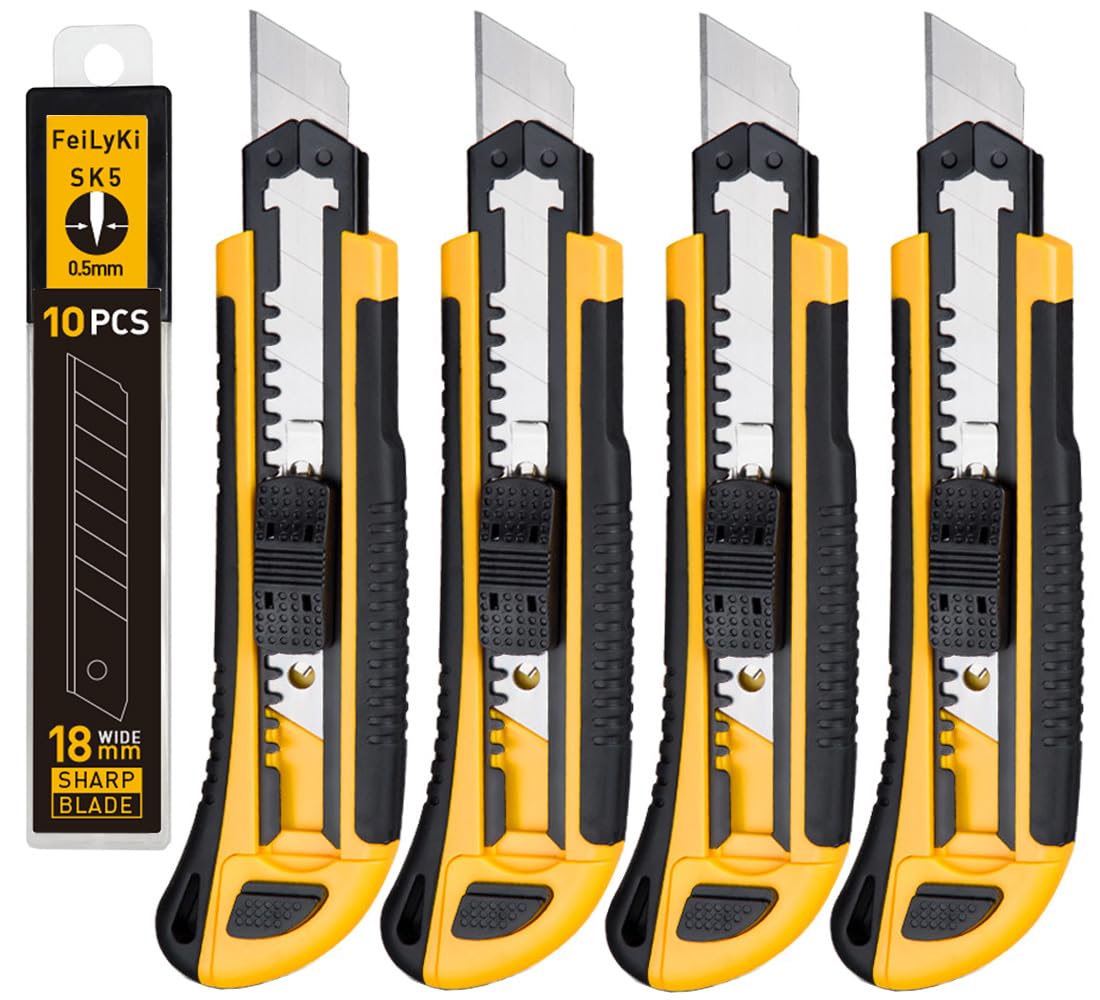 FeiLyKi 4-Pack 18mm box cutter retractable Construction knife
