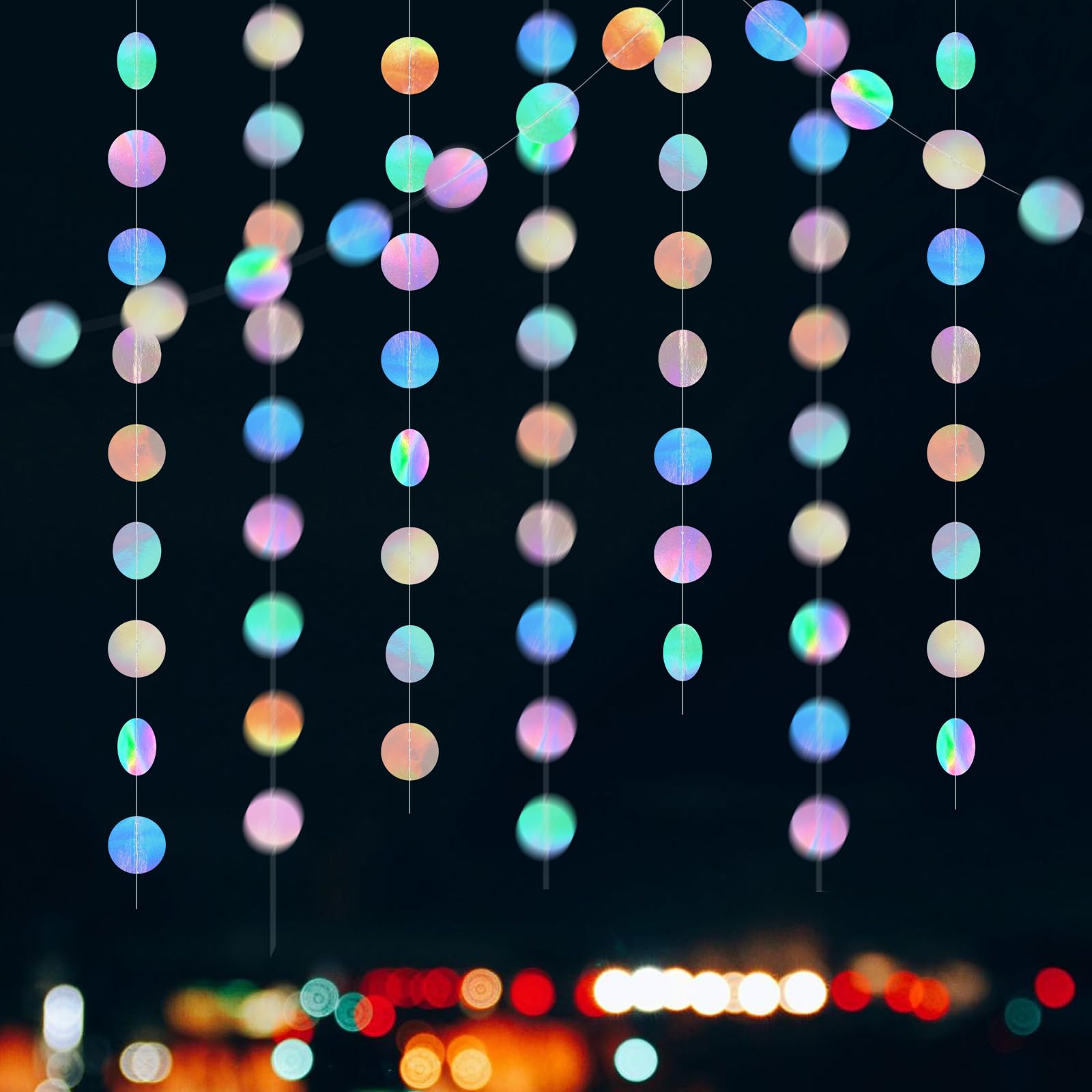 52Ft Reflective Dots Garland, Sparkling Circle Bunting Banner Hanging Paper Decoration, Iridescent Glitter Circle for Birthday Wedding Baby Shower Anniversary Holiday Party Decor (Round)
